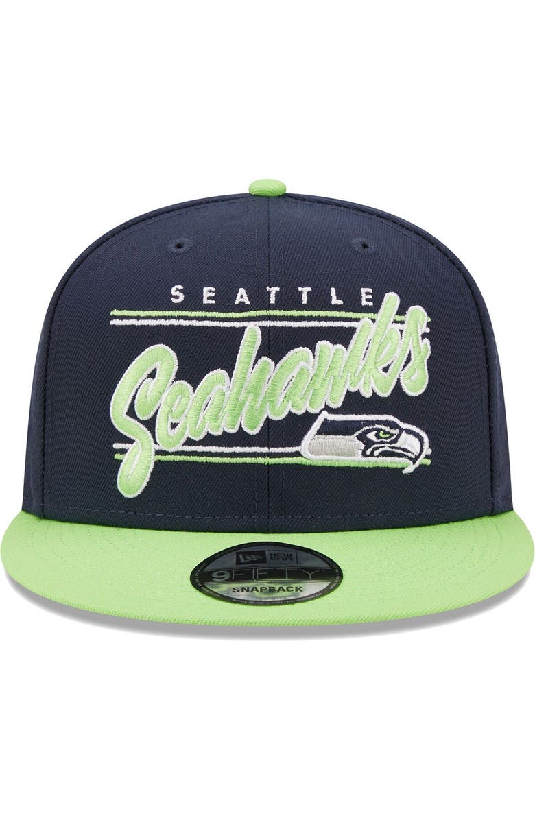 New Era Men's New Era College Navy/Neon Green Seattle Seahawks Team Script 9FIFTY Snapback Hat, Alternate, color, 