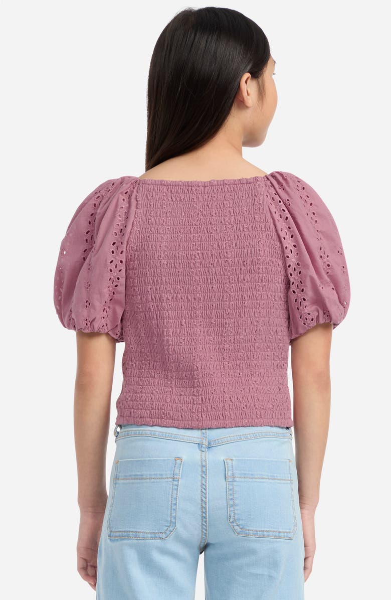abercrombie kids Kids' Eyelet Puff Sleeve Cotton Top, Alternate, color, Mesa Rose