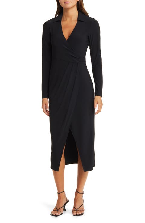 Long Sleeve Faux Wrap Jersey Dress