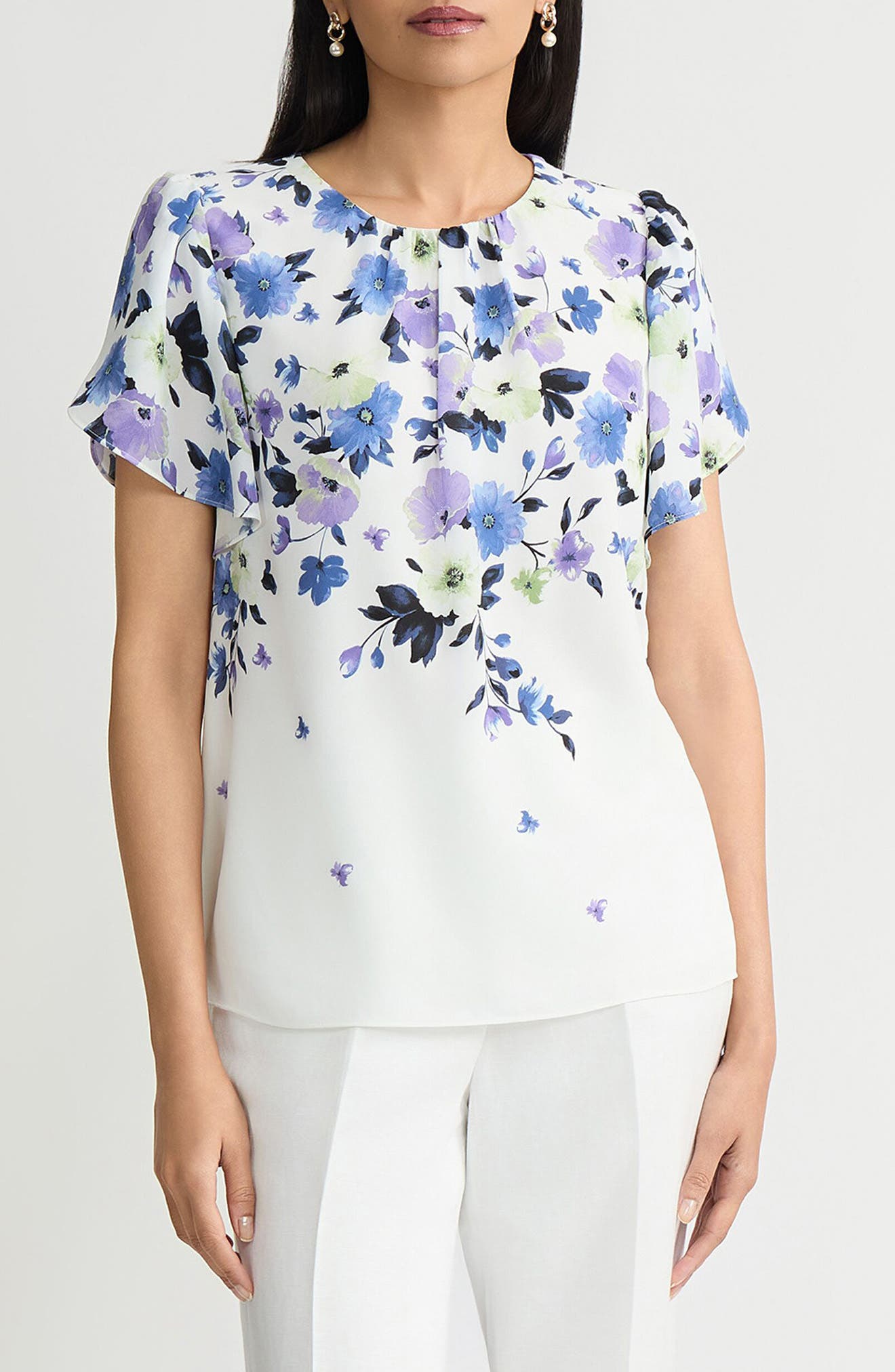 Print Flutter Sleeve Top