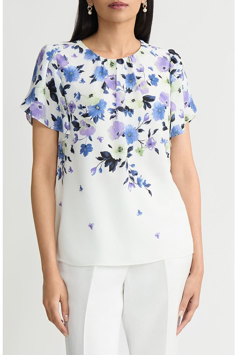 Print Flutter Sleeve Top, Main, color, LILY WHITE MULTI