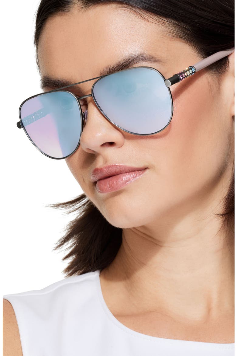 63mm Oversize Pilot Sunglasses, Alternate, color, SILEVR/ PINK MIRROR