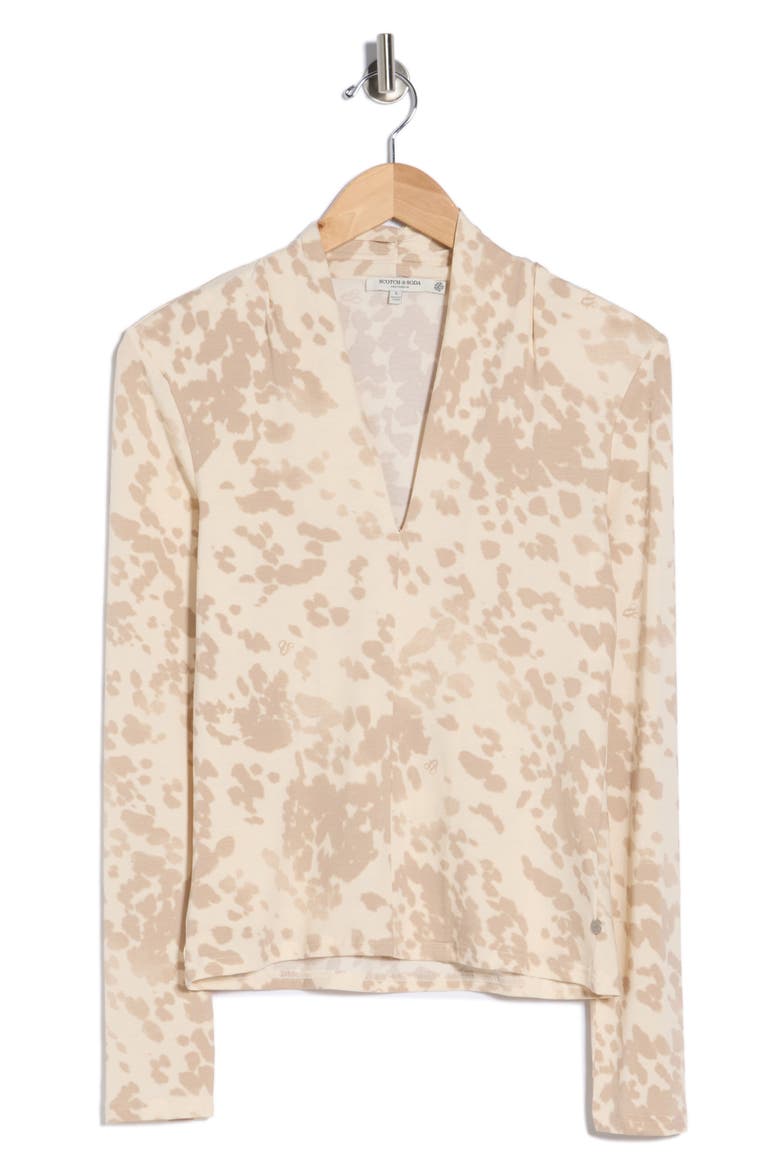 Split Neck Long Sleeve Top, Alternate, color, WHITECAP GRAY COW PRINT