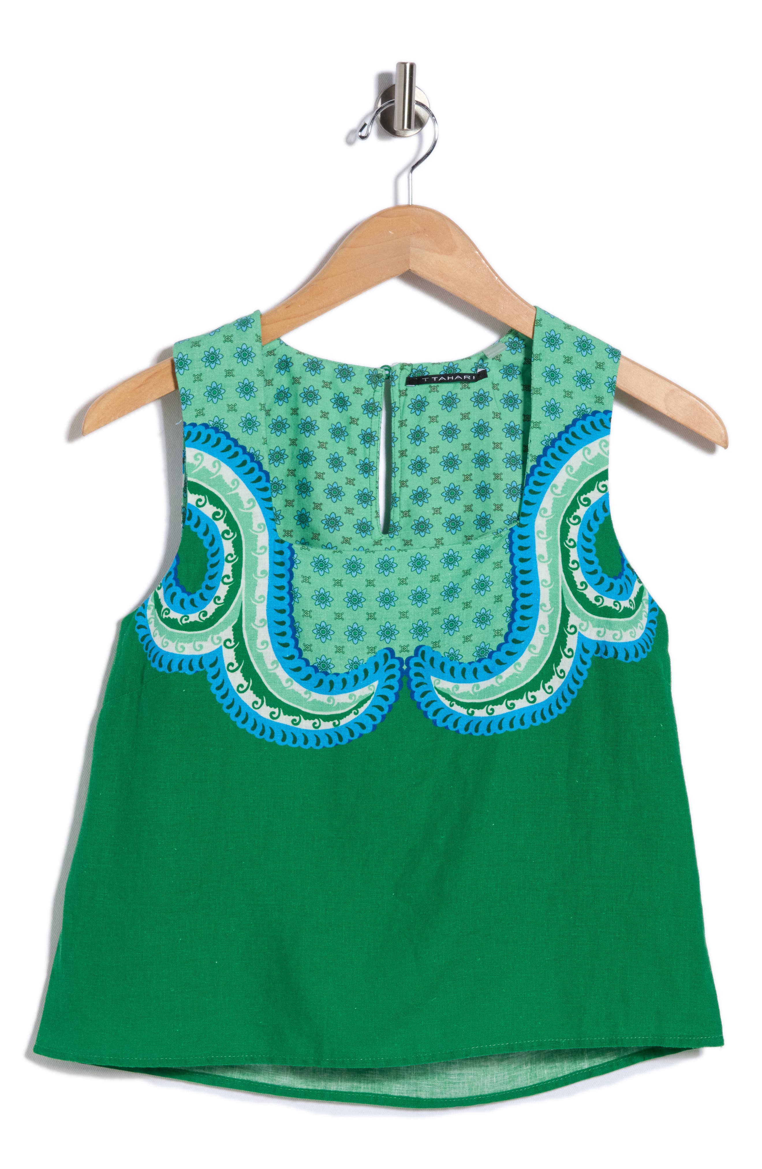 T Tahari Linen Blend Print Top