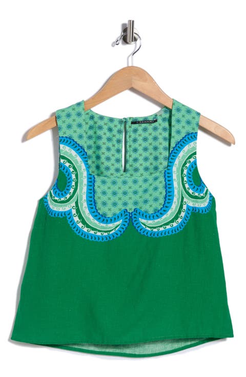 Linen Blend Print Top