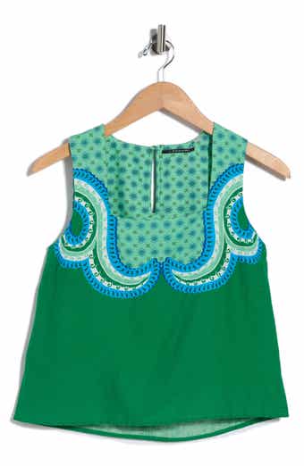 T Tahari Linen Blend Print Top