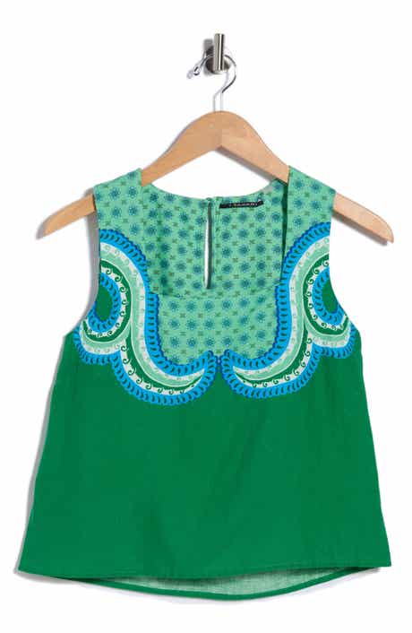 T Tahari Linen Blend Print Top