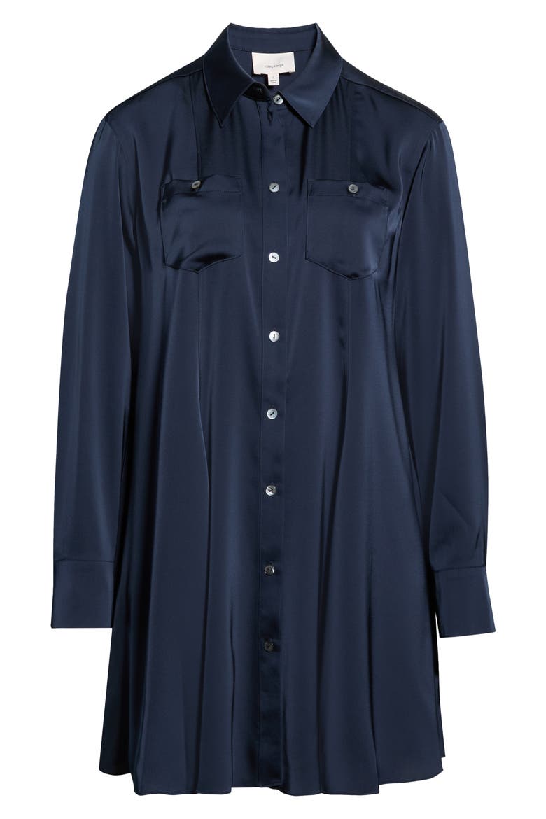 Belden Long Sleeve Satin Mini Shirtdress, Alternate, color, NAVY