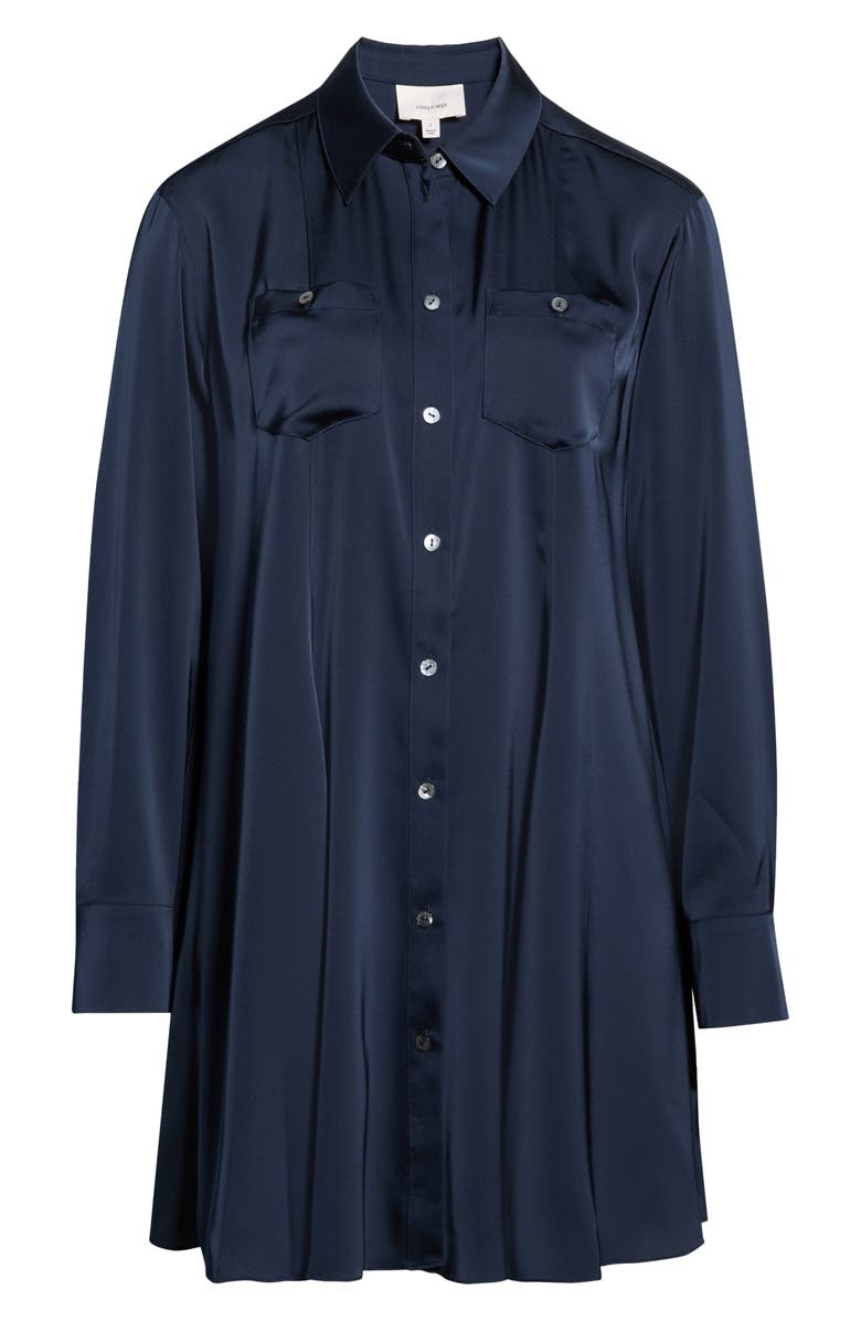 Cinq à Sept Belden Long Sleeve Satin Mini Shirtdress, Alternate, color, Navy