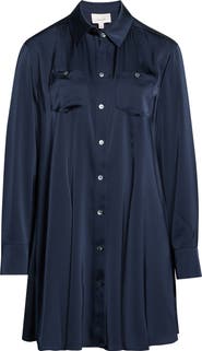 Cinq à Sept Belden Long Sleeve Satin Mini Shirtdress