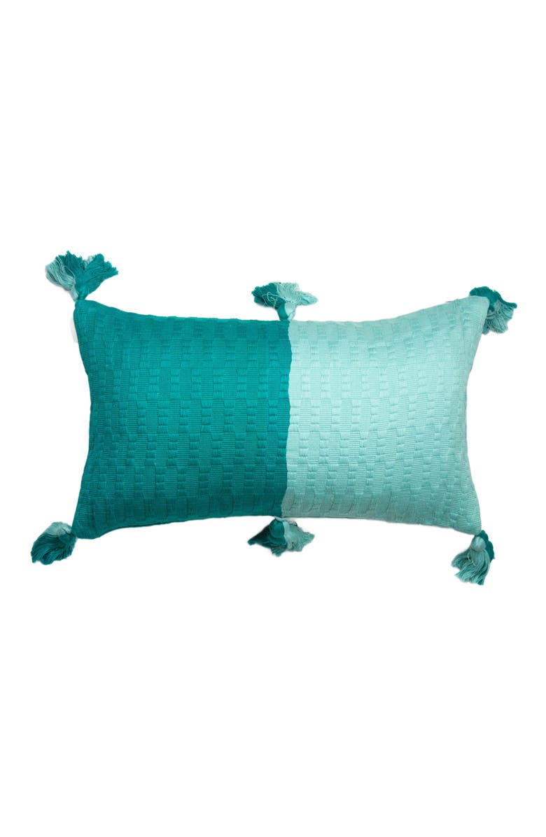Archive New York Antigua Colorblocked Handwoven Cotton Throw Pillow | 12x20, Alternate, color, Jade And Aqua