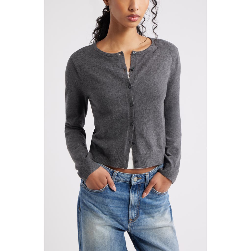 Bp. Crewneck Cotton Blend Cardigan In Gray
