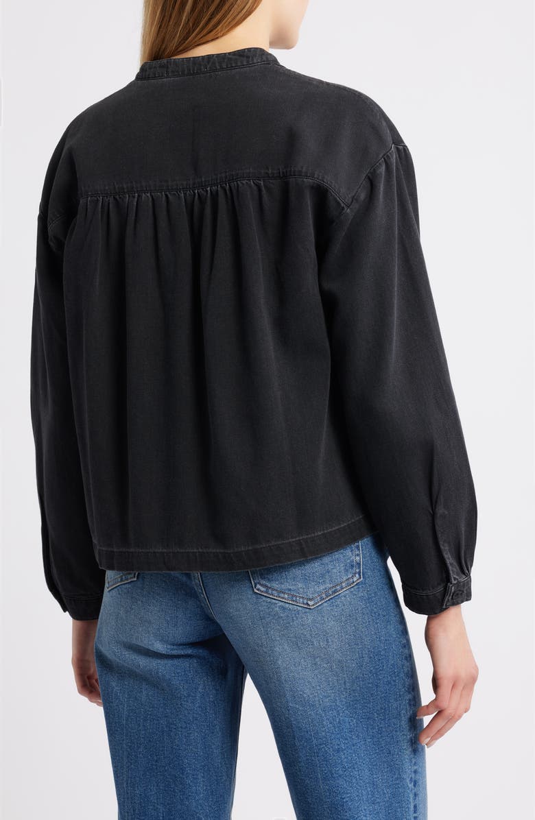 Cloth & Stone Shirred Cotton-Blend Denim Top, Alternate, color, Nocturne Night Wash