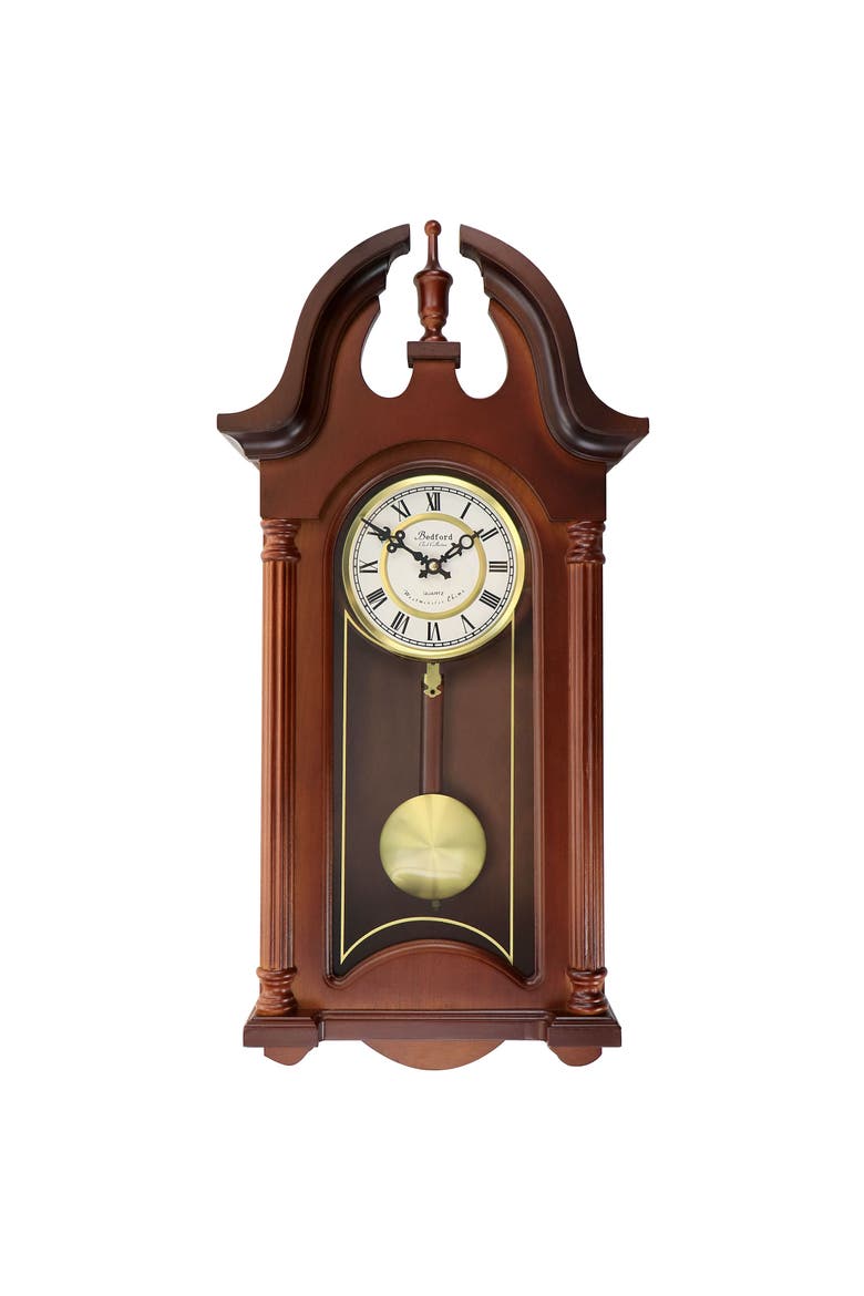 Delphine 27in Mahogany Chiming Pendulum Wall Clock, Main, color, Mahogany