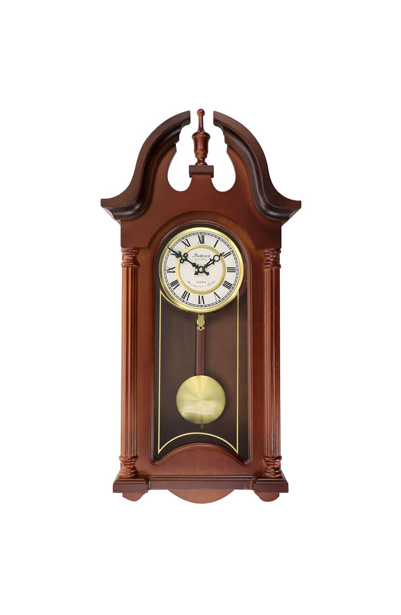 Bedford Clock Collection Delphine 27in Mahogany Chiming Pendulum Wall Clock, Main, color, Mahogany