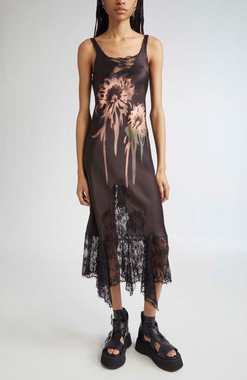 Collina Strada Stone Flower Drip Anemone Satin & Lace Tank Dress In Pink