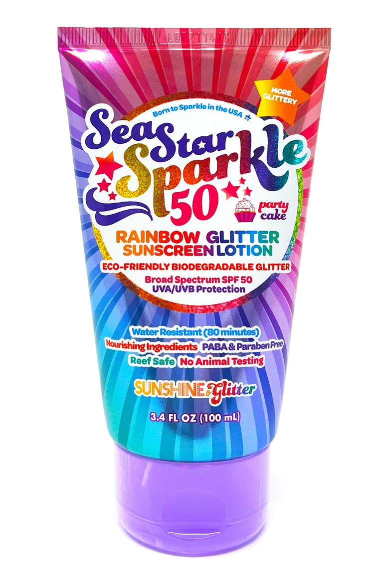 Kids' SeaStar Sparkle SPF 50 Rainbow Party Cake Biodegradable Glitter Sunscreen, Main, color, NO COLOR