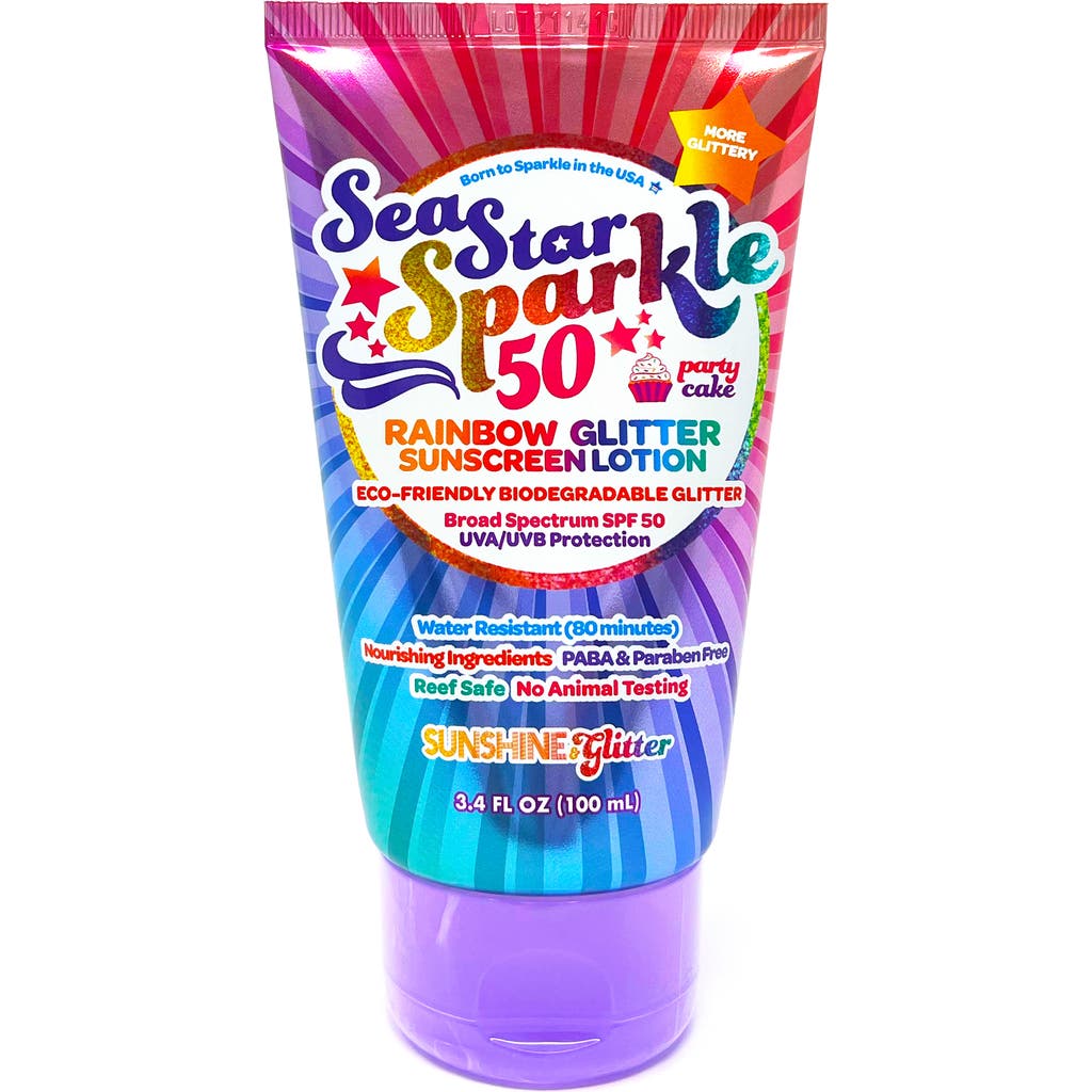 Sunshine & Glitter Kids' Seastar Sparkle Spf 50 Rainbow Party Cake Biodegradable Glitter Sunscreen In Transparent