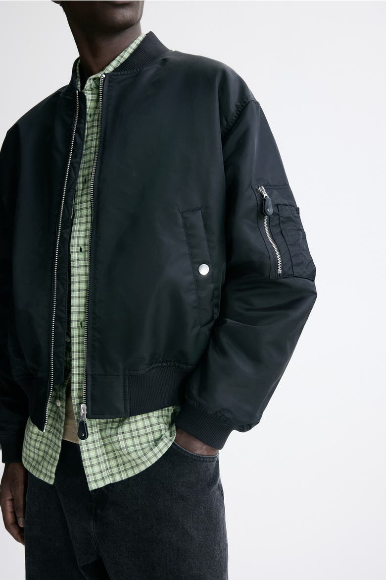 Padded Nylon Bomber Jacket, Alternate, color, Black