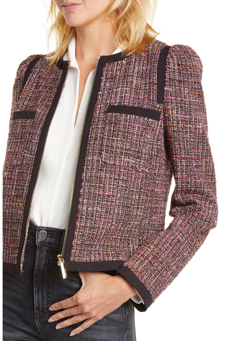 puff sleeve tweed jacket, Alternate, color, BLACK MULTI
