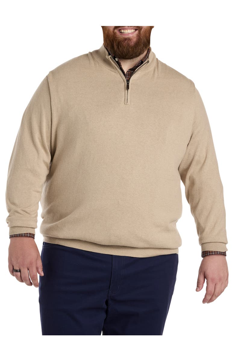 Oak Hill Premium by DXL Quarter-Zip Cotton/Cashmere Sweater, Main, color, Hummus