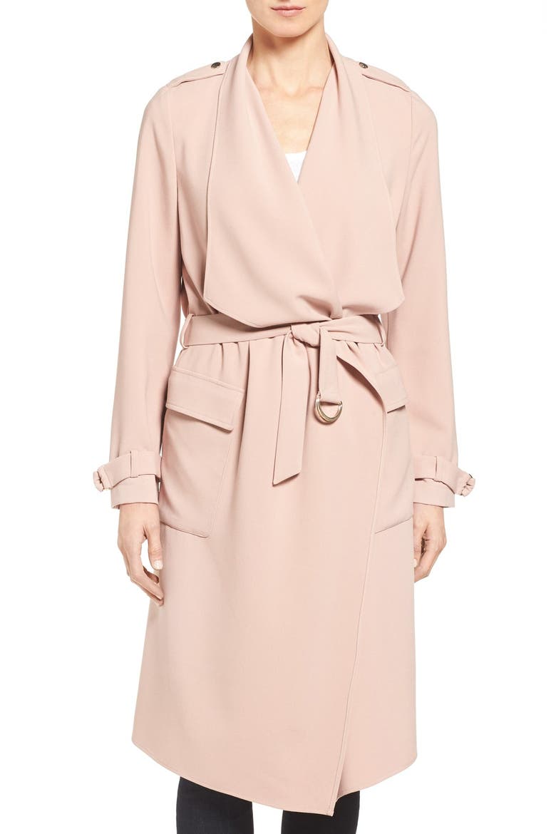 Drape Front Water Repellent Wrap Trench Coat, Main, color, BLUSH