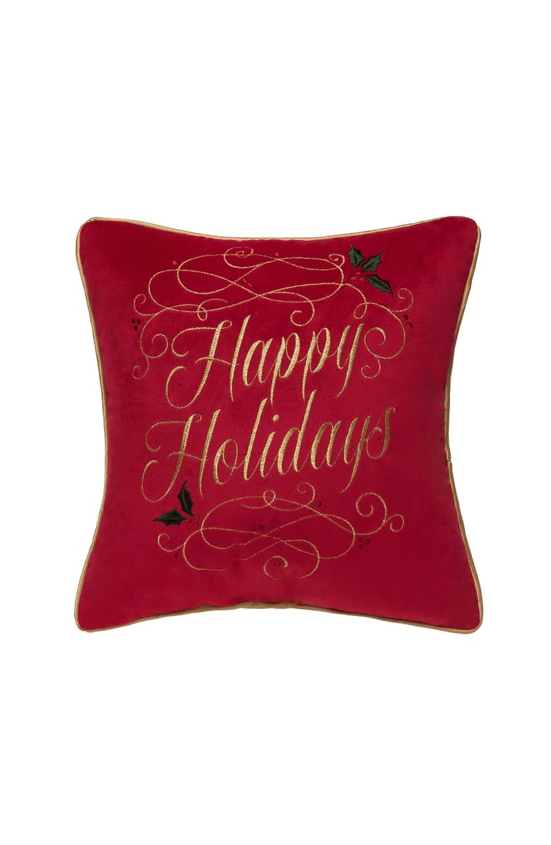 C&F Home Happy Holidays Swirl Christmas Pillow, 16" x 16", Main, color, Red