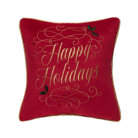 Happy Holidays Swirl Christmas Pillow, 16" x 16"
