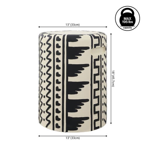 Jonathan Y Yoli Midcentury Modern Geometric Drum Garden Stool In Black/cream