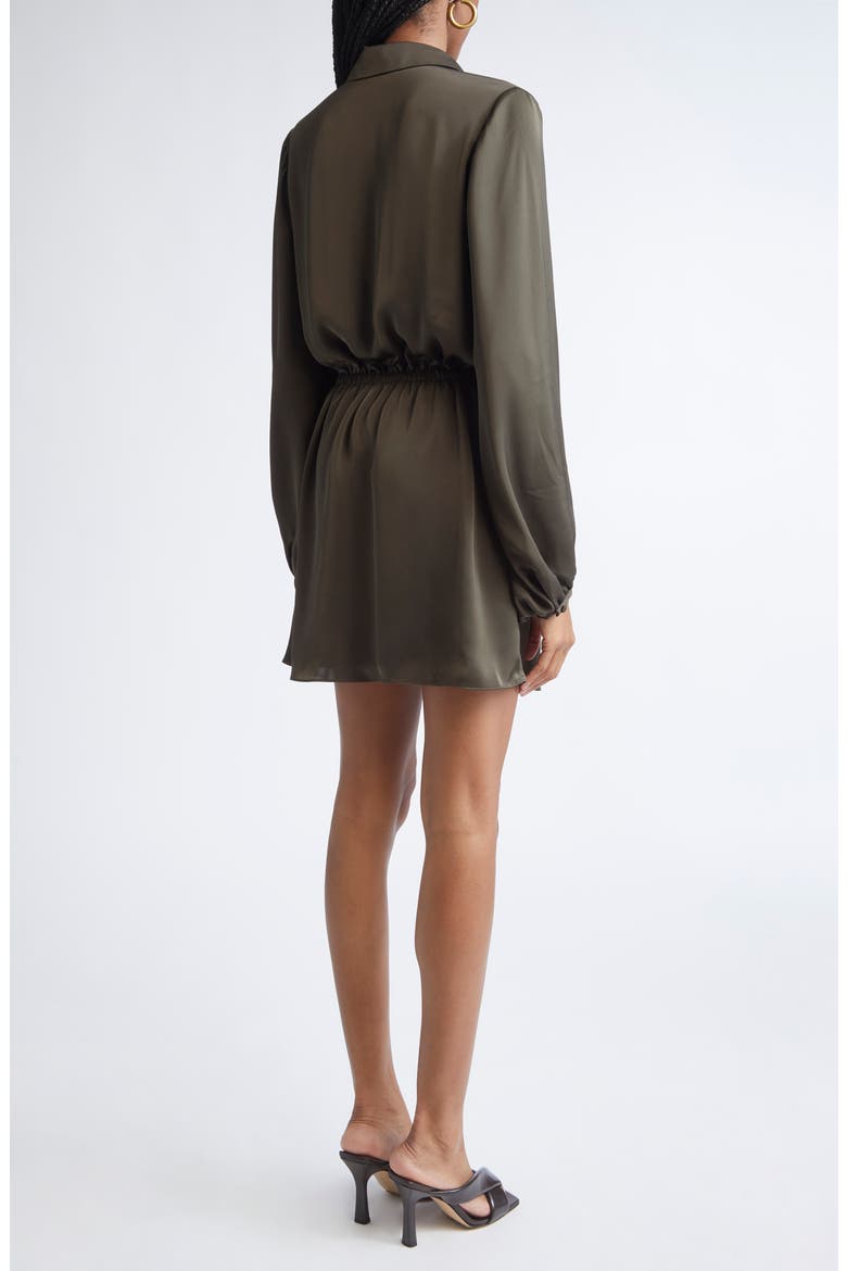 Carolyn Wrap Front Long Sleeve Satin Dress, Alternate, color, DEEP OLIVE