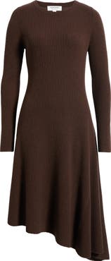 Nordstrom Asymmetric Wool & Cashmere Ribbed Midi Sweater Dress