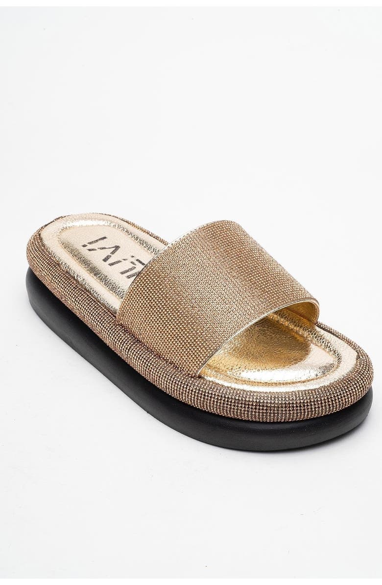 Prologue Shoes Oeste Rhinestone Platform Sandal, Alternate, color, Gold Faux Leather