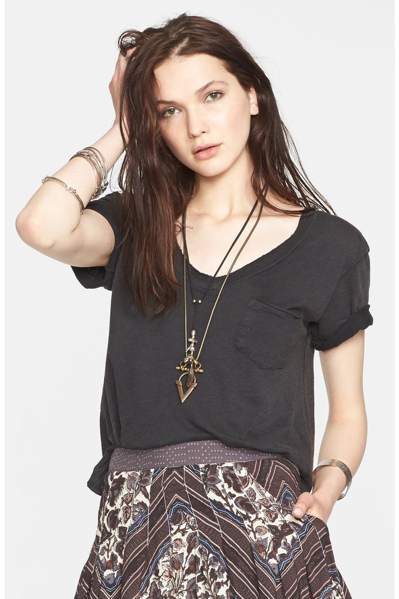 '757' V-Neck Short Sleeve Tee, Main, color, BLACK
