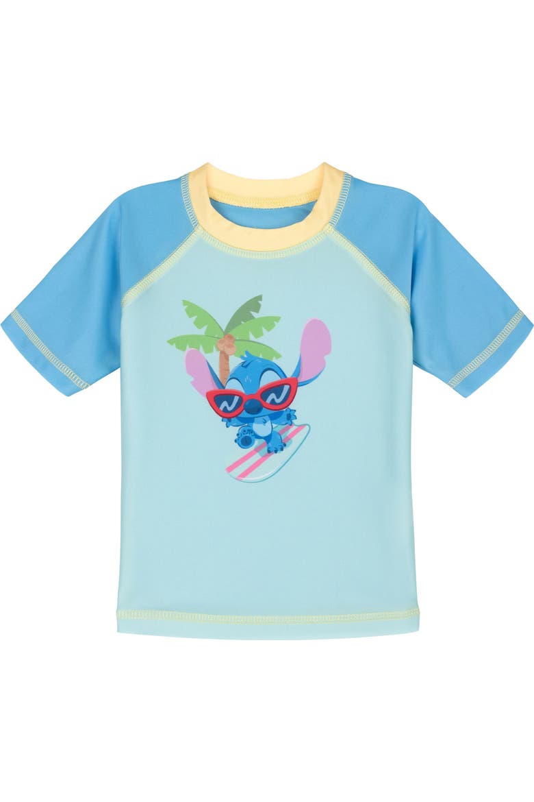 Lilo & Stitch Swimwear 2-Piece Rash Guard and Swim Trunks Set, Alternate, color, Aqua Stitch Scrump