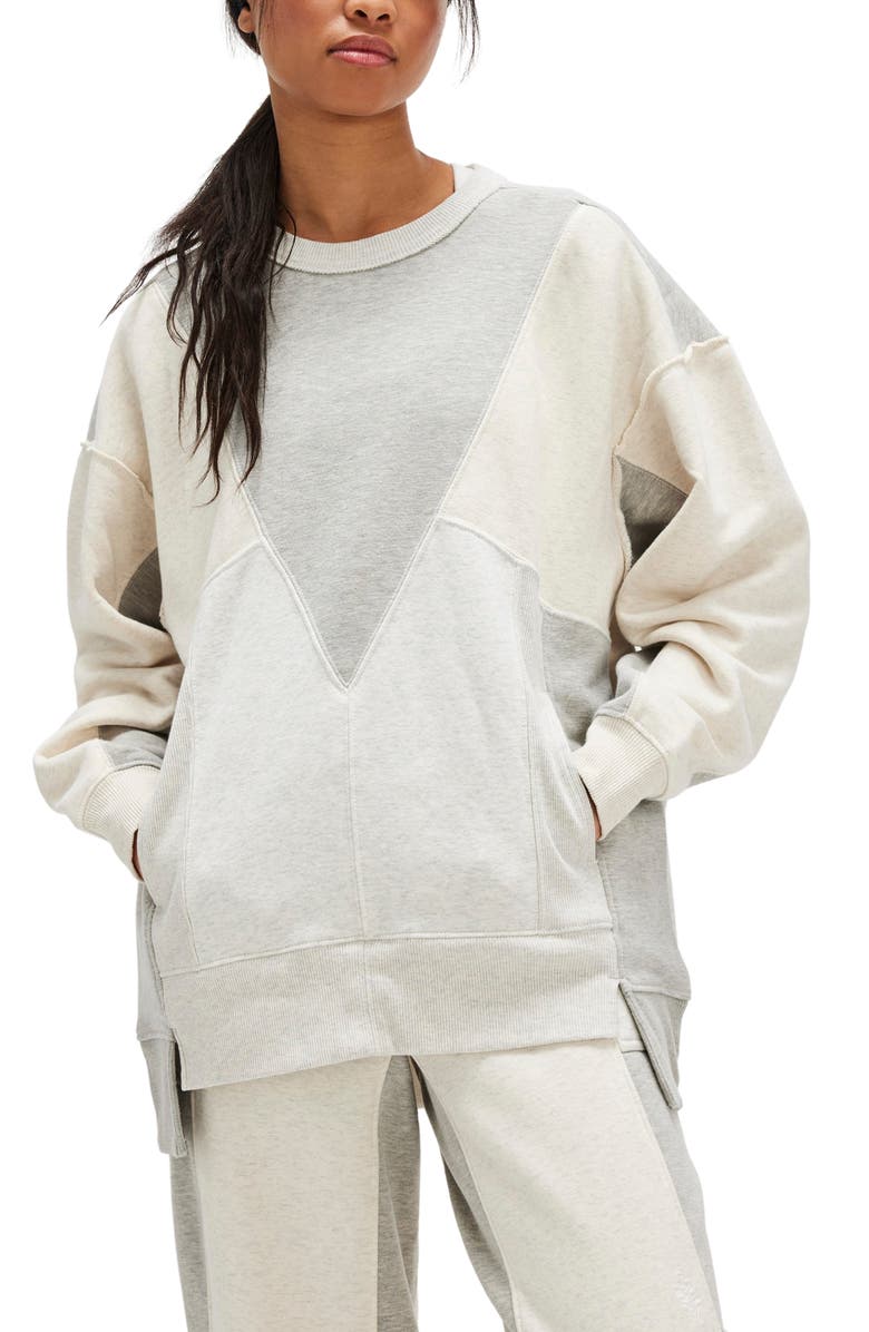 Free People Making It High-Low Sweatshirt, Main, color, Heather Grey Combo