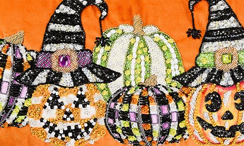 Mackenzie-childs Mackenzie Childs Jack-o'-lanterns Embellished Velveteen Lumbar Accent Pillow In Orange