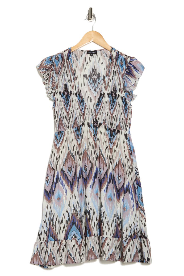 Cap Sleeve Empire Waist Dress, Alternate, color, BLUE PRINT
