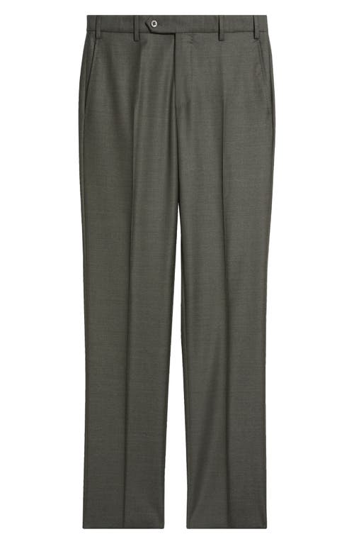 Zanella Devon Flat Front Wool Dress Pants In Sage
