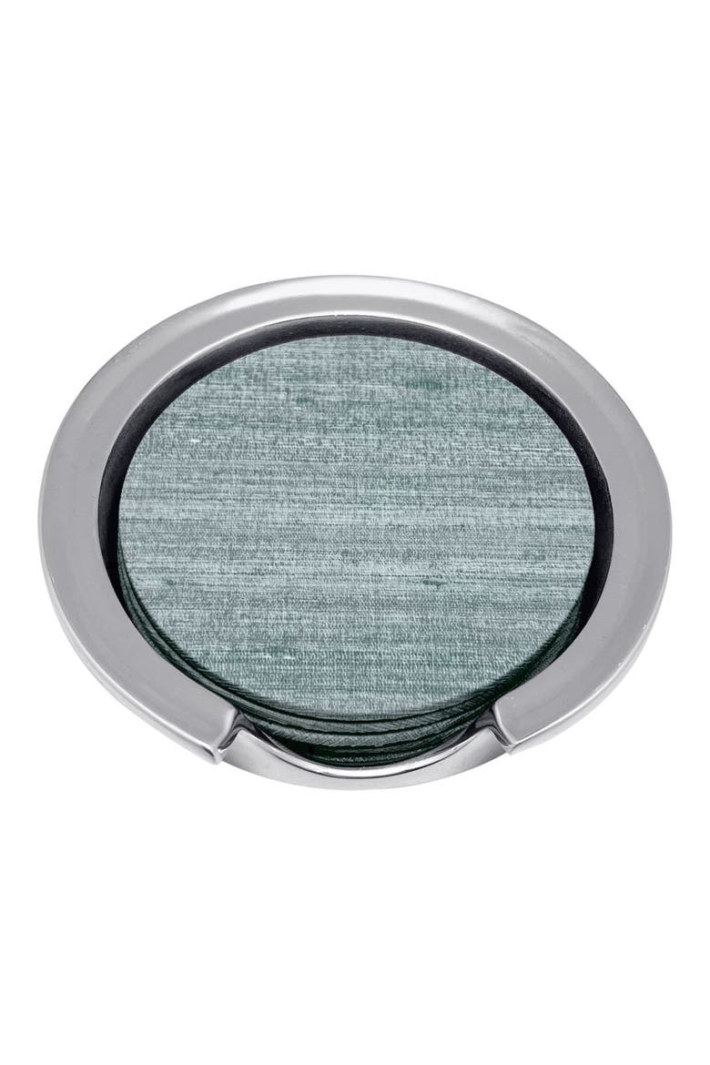 Capri Faux Grasscloth Coaster & Holder Set, Main, color, AQUA