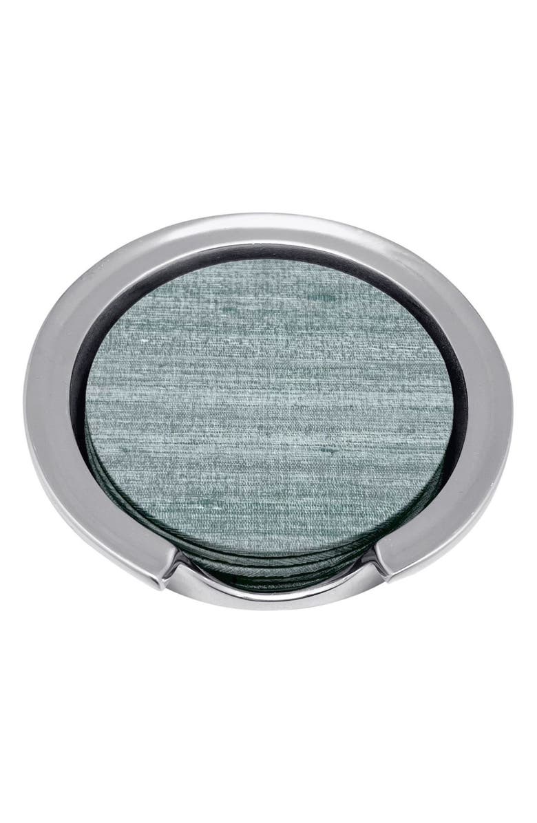 Mariposa Capri Faux Grasscloth Coaster & Holder Set, Main, color, Aqua