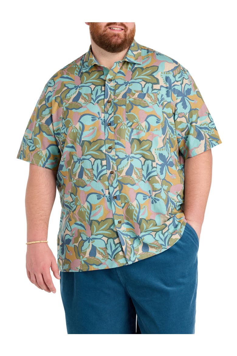 Big & Tall Floral Printed Sport Shirt, Main, color, BLUE FUSION