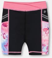 Deux par Deux Girl's Printed Athletic Biker Short Black, Pink And Multicolored Butterflies