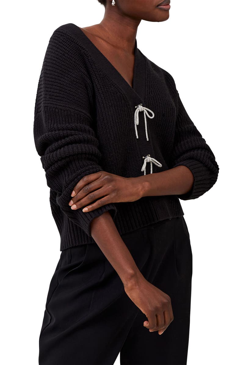 French Connection Babysoft Sparkle Bow Cardigan, Main, color, 