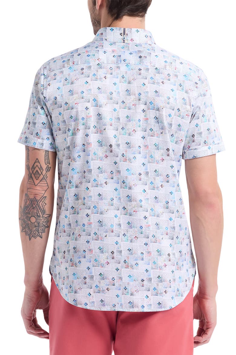 Embarcadero Short Sleeve Stretch Cotton Button-Up Shirt, Alternate, color, BLUE MULTI