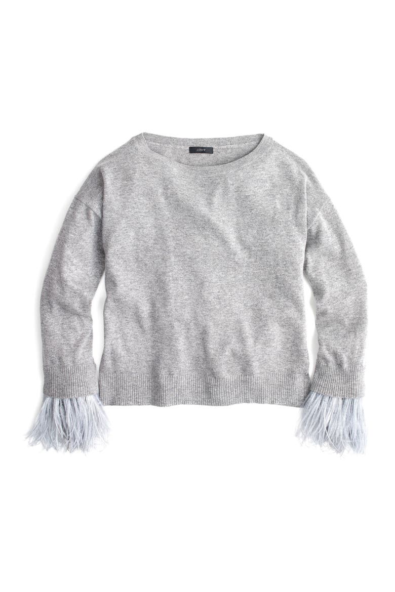 Feather Sleeve Crewneck Sweater, Main, color, HEATHER GREY