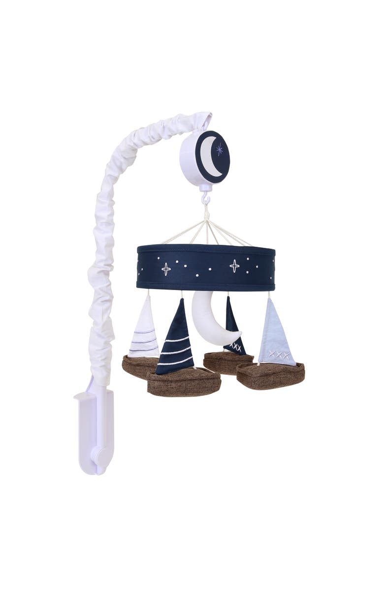 Lambs & Ivy Little Skipper Sailboat & Moon Musical Baby Crib Mobile Soother Toy, Alternate, color, Blue