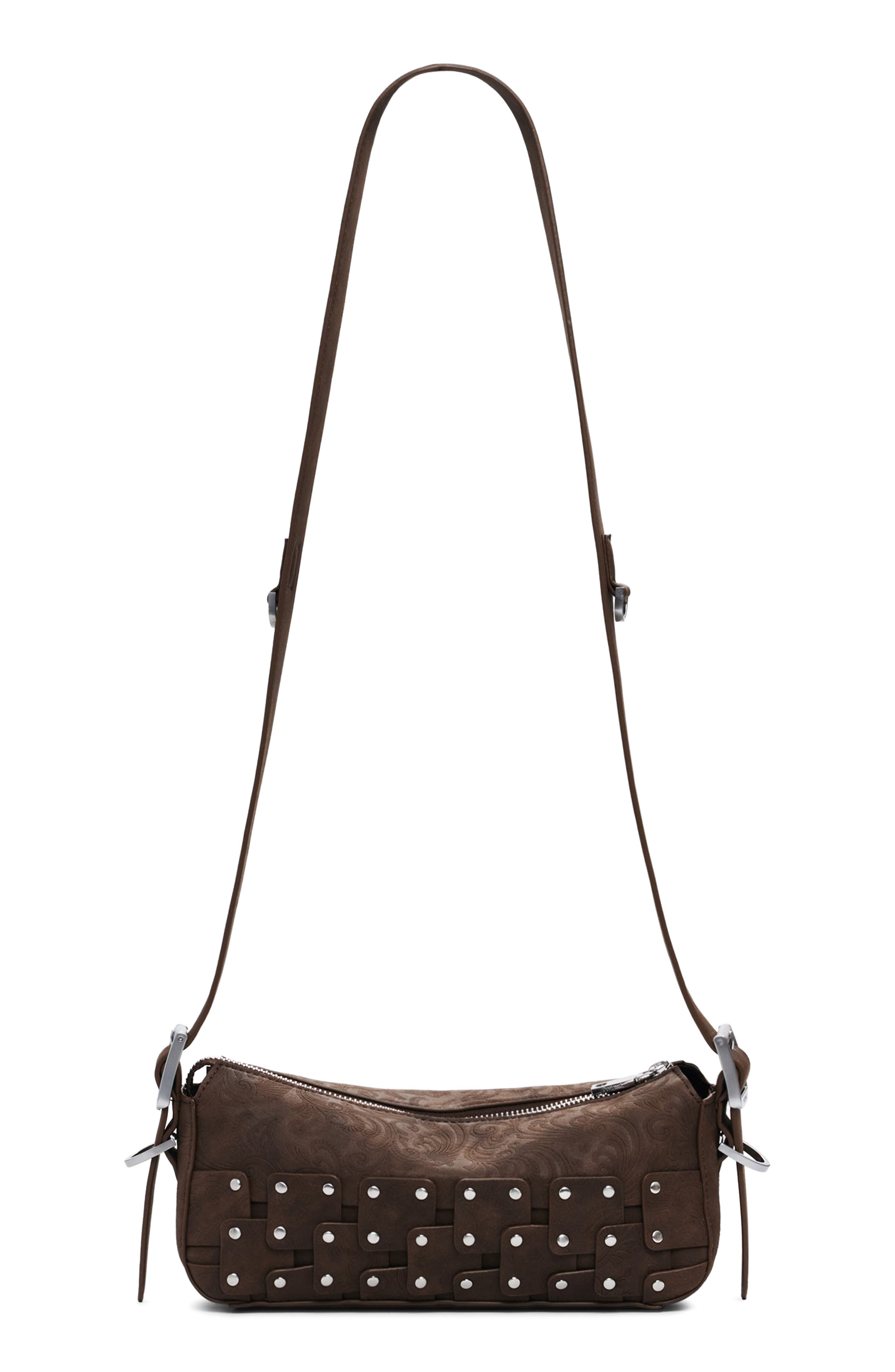 Desigual Studded Patchwork Faux Leather Crossbody Bag, Alternate, color, Dark Brown