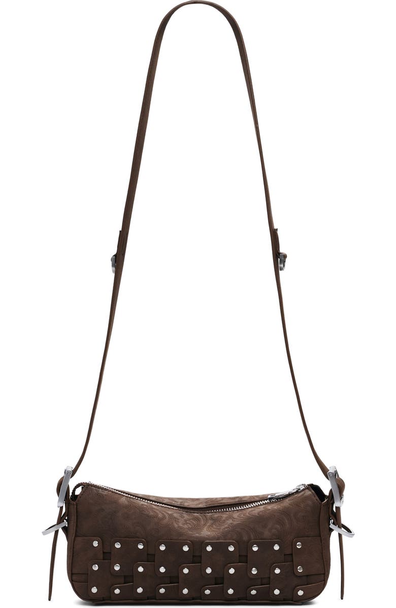 Desigual Studded Patchwork Faux Leather Crossbody Bag, Alternate, color, Dark Brown