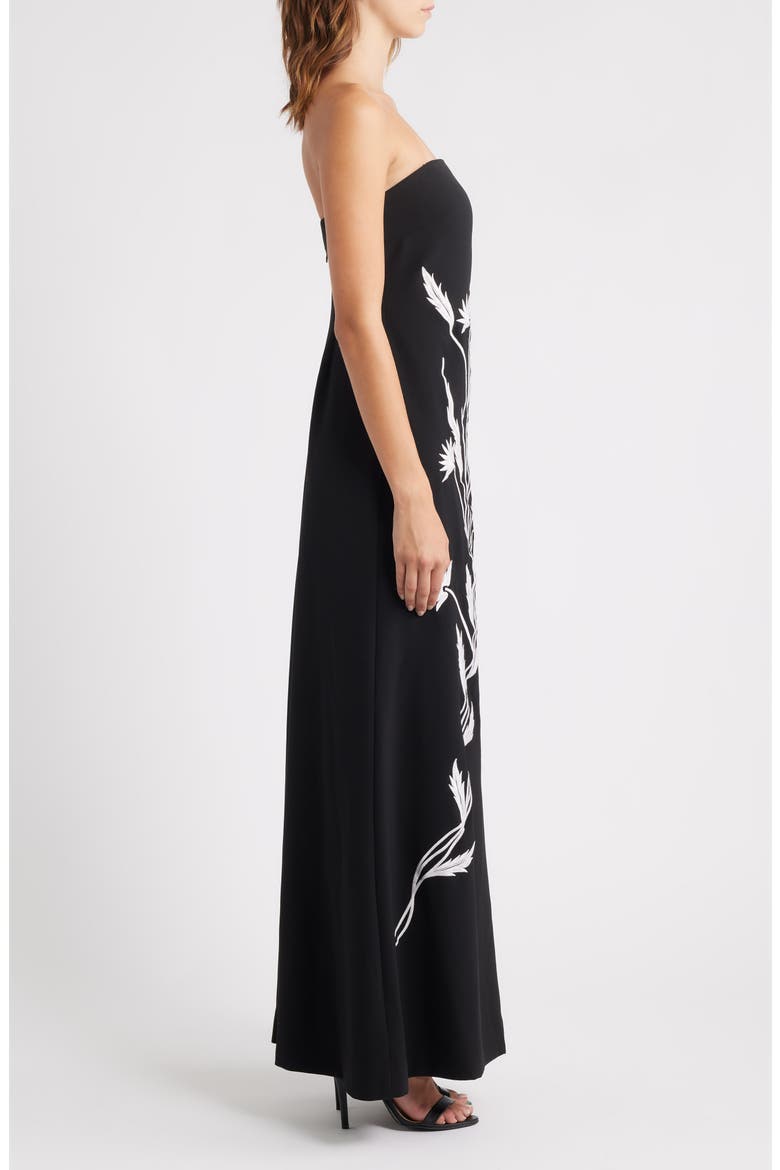 Floral Appliqué Strapless Maxi Dress, Alternate, color, RICH BLACK