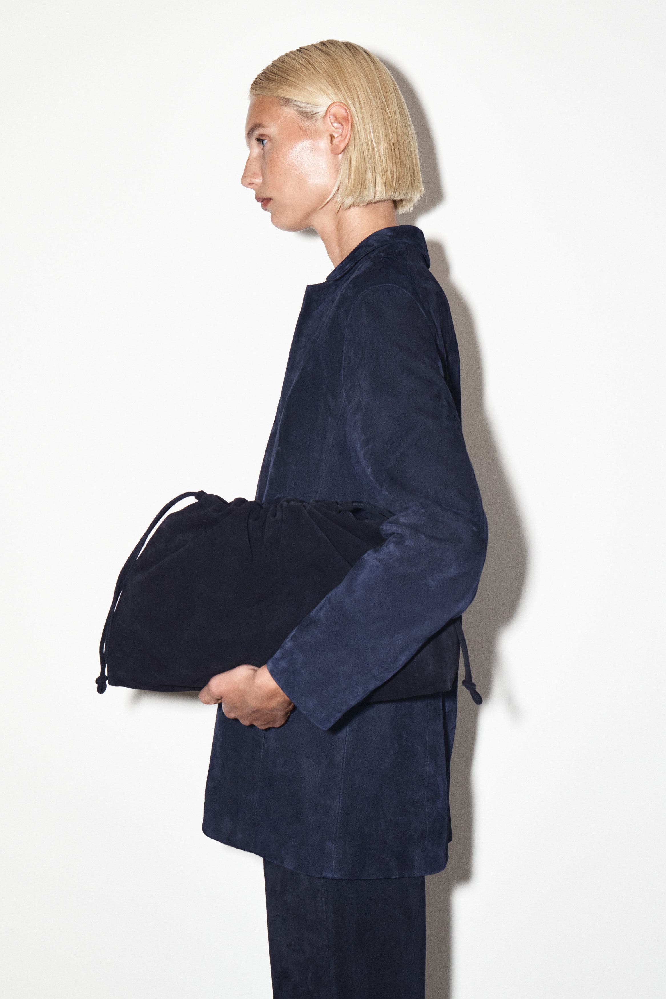 COS Cavatelli Clutch Bag - Suede, Main, color, Navy